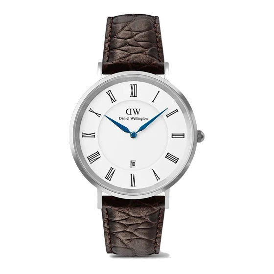DANIEL WELLINGTON Classic Roman Numerals Date Dark Brown Croc Belly S DW00600911 kol saati