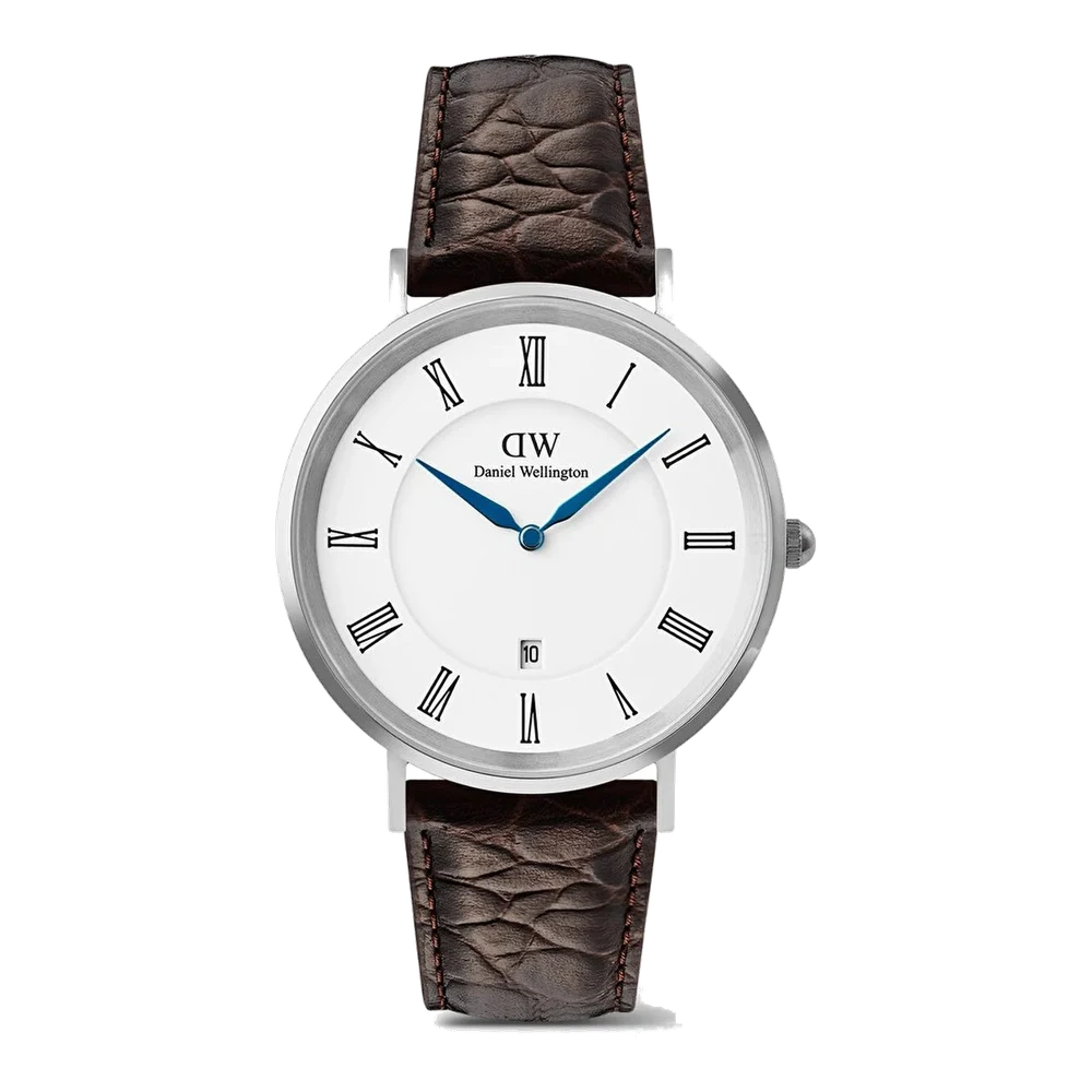 DANIEL WELLINGTON Classic Roman Numerals Date Dark Brown Croc Belly S DW00600911 40 mm kol saati