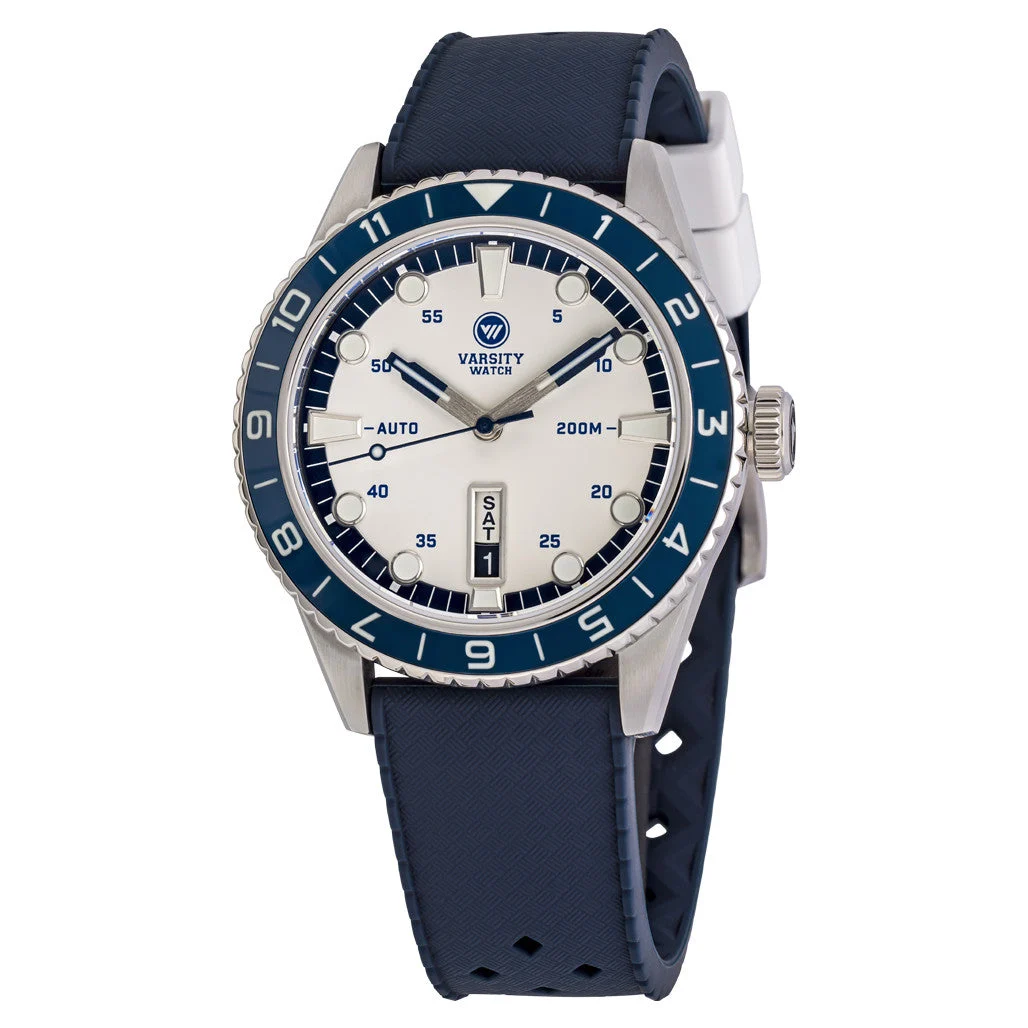 Varsity Watch Varsity Automatic Watch with White Dial and Blue Accents #VW-01 47 mm kol saati