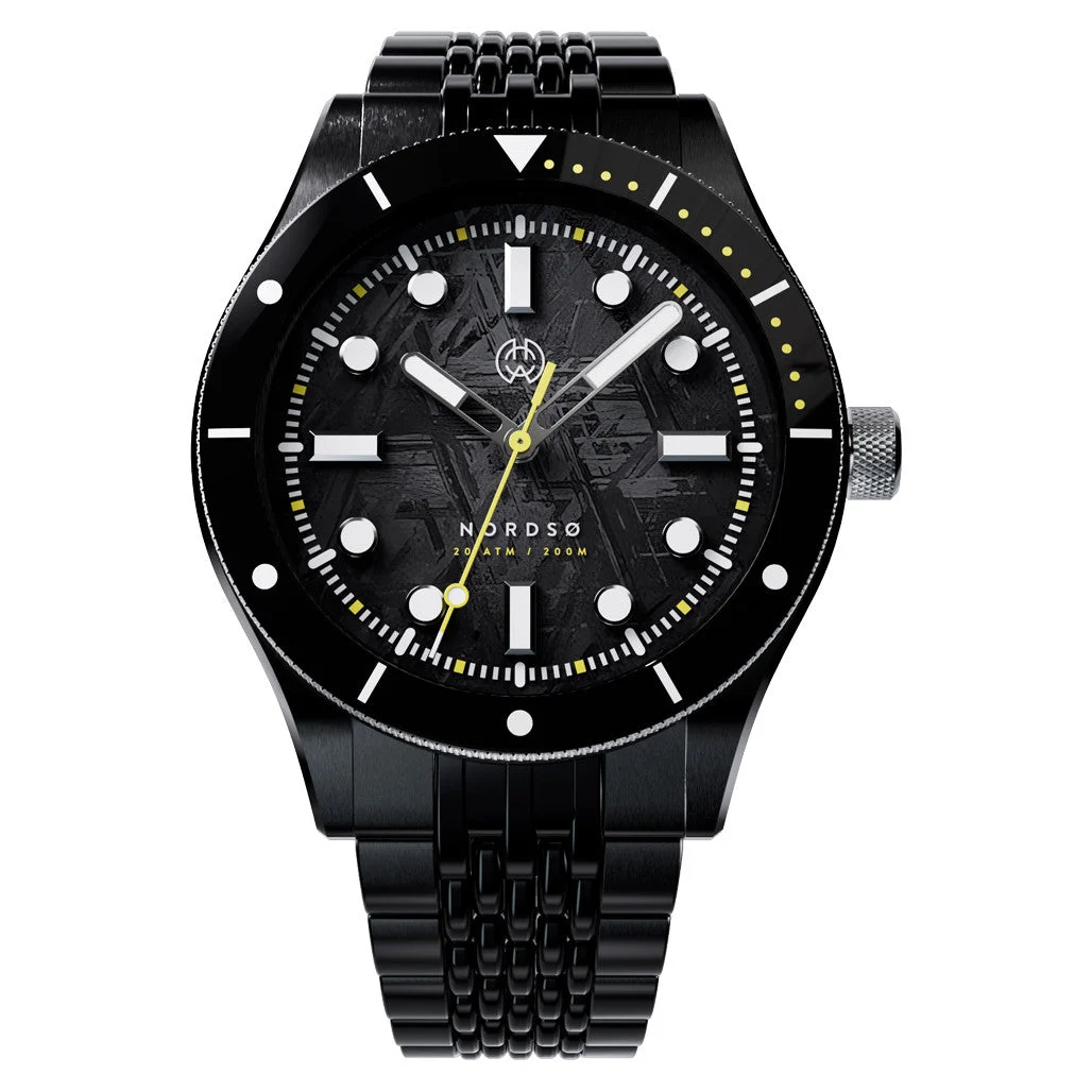 Henry Archer Nordso Automatic Dive Watch with Tempest Meteorite Dial and DLC Case and Bracelet #HAC-NOR-ECL-BOR 47 mm kol saati