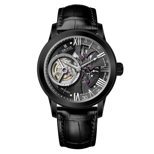 OBLVLO Leather Strap ,Black Dial VM-Q-BBBL VM Series,42mm,Black Leather Strap ,Black Dial 