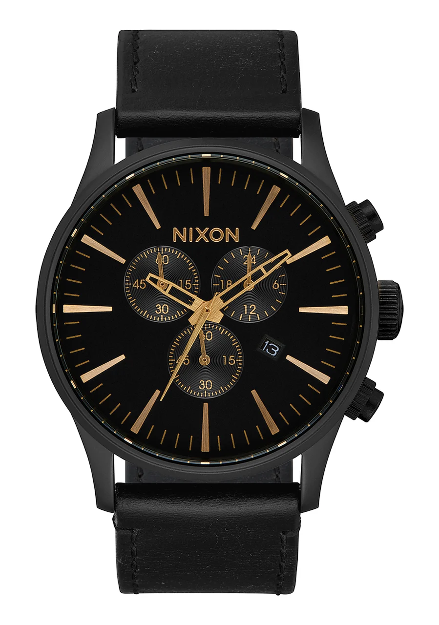 Nixon US Sentry Chrono Leather - Matte Black / Gold / Black A405-3088-00 kol saati