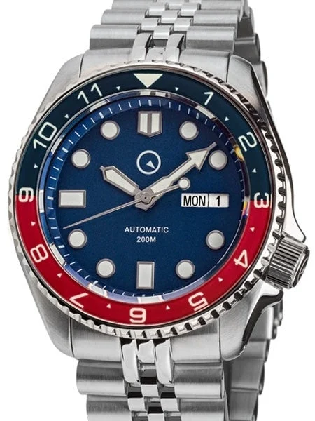 Islander Automatic Dual-Time Watch with Solid-Link Bracelet, AR Sapphire Crystal, and Lumi
