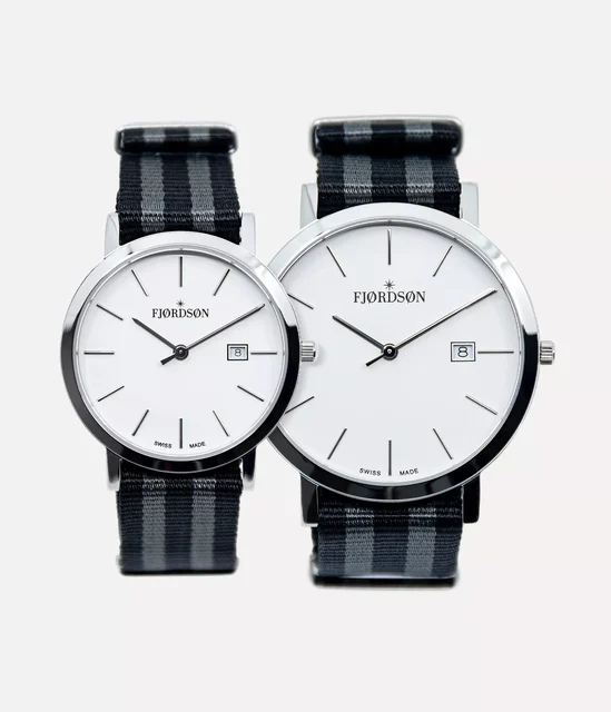 Fjordson White Dial With Black & Grey Nato Strap - Matching Cou #91 | White Dial With Blac