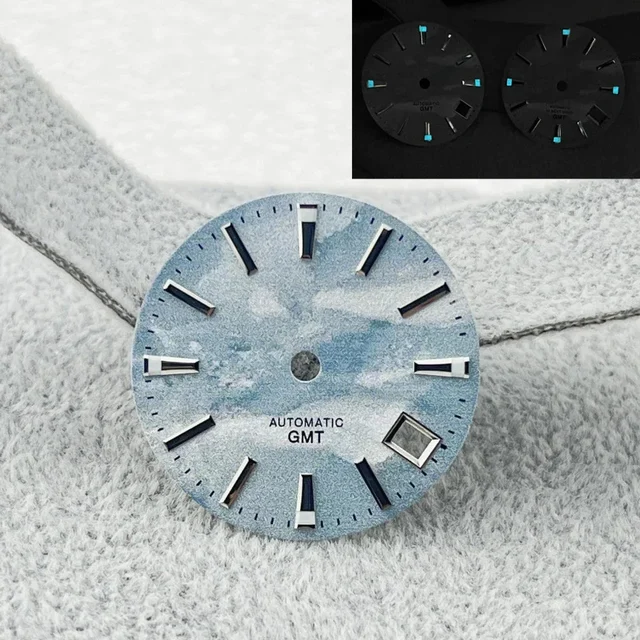 Tandorio Watch Dial BGW9 Blue Luminous Watch Faces GMT Dial Blue Sky White Cloud Dial Watc