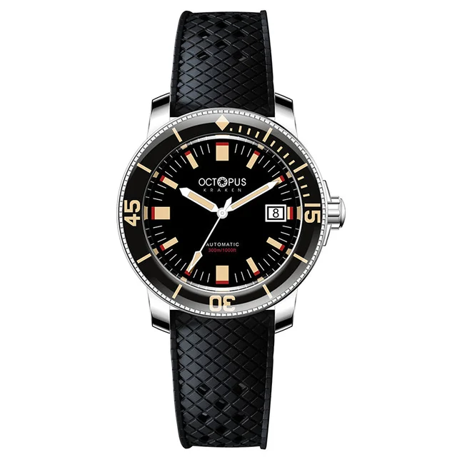 Octopus Kraken Octopus FF Homage PT5000 Automatic Dive Watch Octopus八爪鱼006-五十寻-湿度计PT-黑面-黑胶