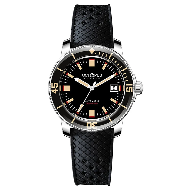 Octopus Kraken Octopus FF Homage PT5000 Automatic Dive Watch Octopus八爪鱼006-五十寻-湿度计PT-黑面-黑胶带-1380 46 mm kol saati