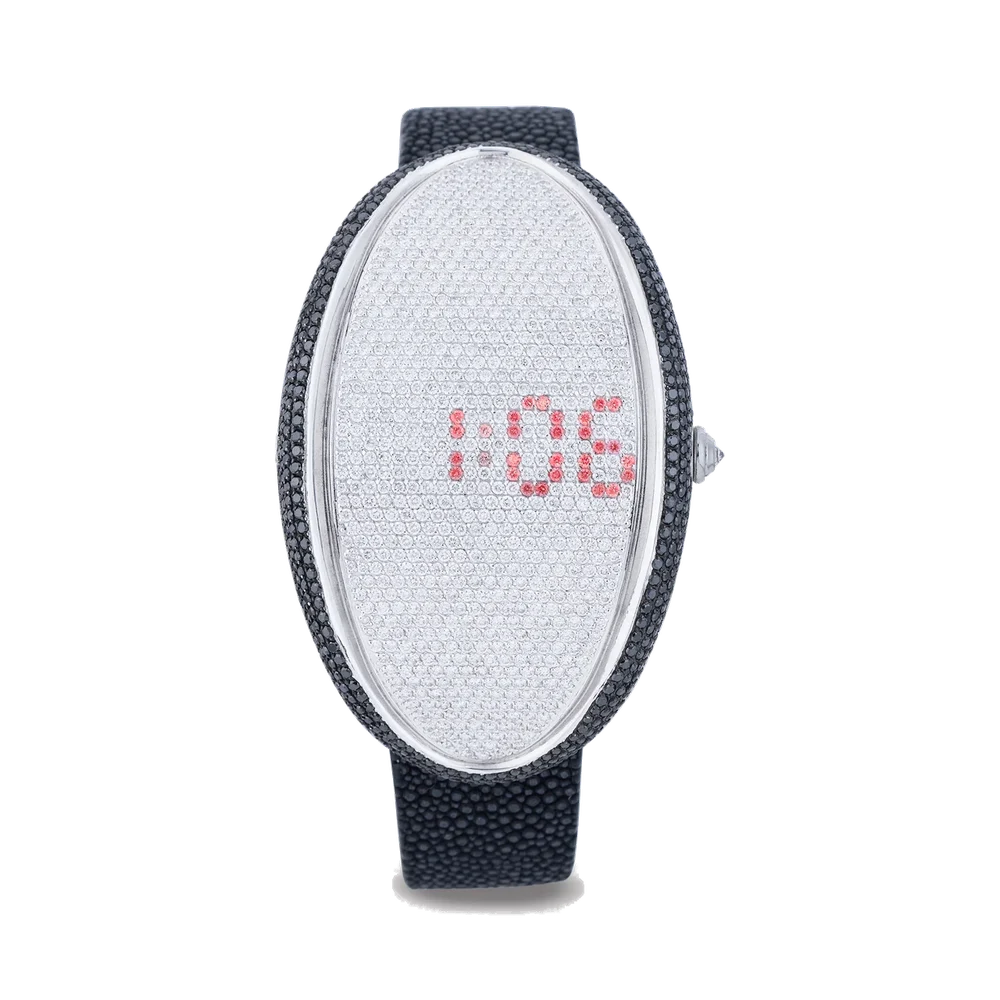 Marco Mavilla MARCO MAVILLA, REF. 1277, OVAL ONE, PAVE DIAMOND SET, LIMITED EDITION, LED DISPLAY, STAINLESS STEEL kol saati