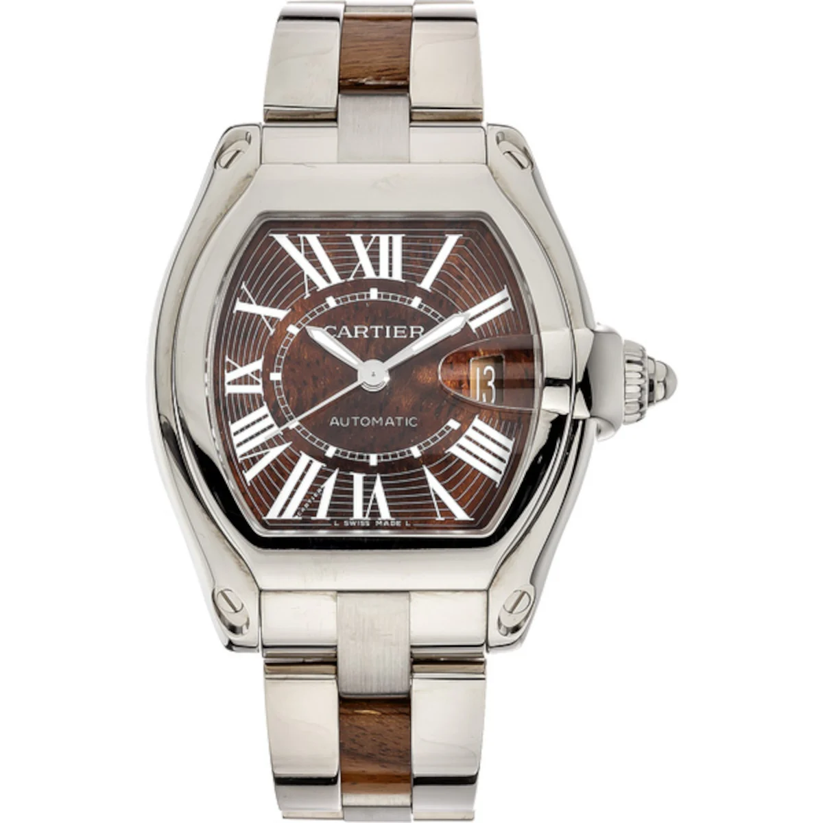 Cartier Roadster XL W6206000 Brown Dial White Gold Bracelet 48 mm kol saati