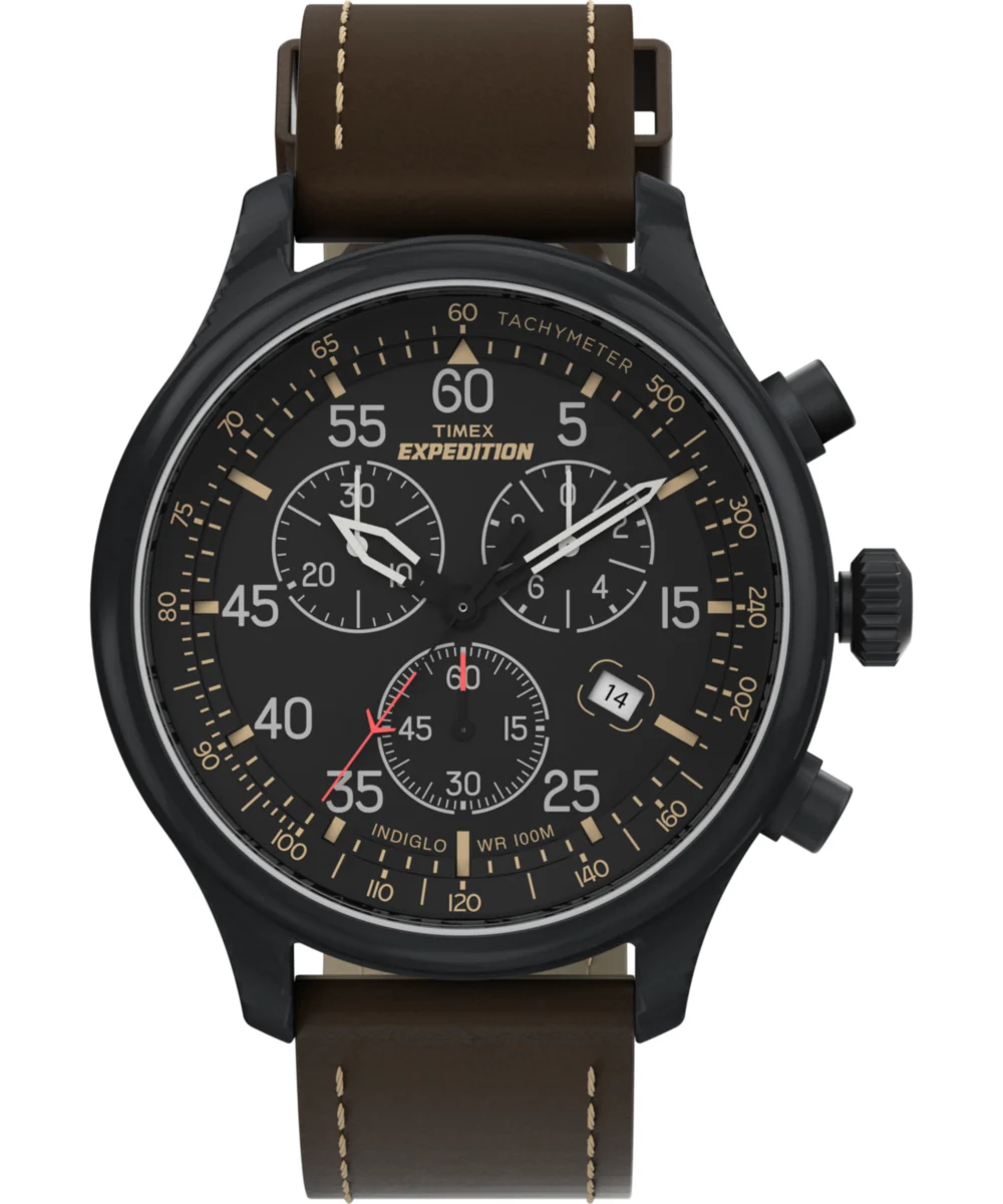 Timex Expedition Field Chronograph 43mm Leather Watch T49905ZA 43 mm kol saati
