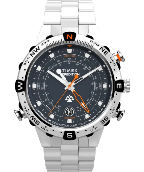Timex Expedition Tide-Temp-Compass 45mm Stainless Steel Bracelet Watch TW2Y12900 kol saati