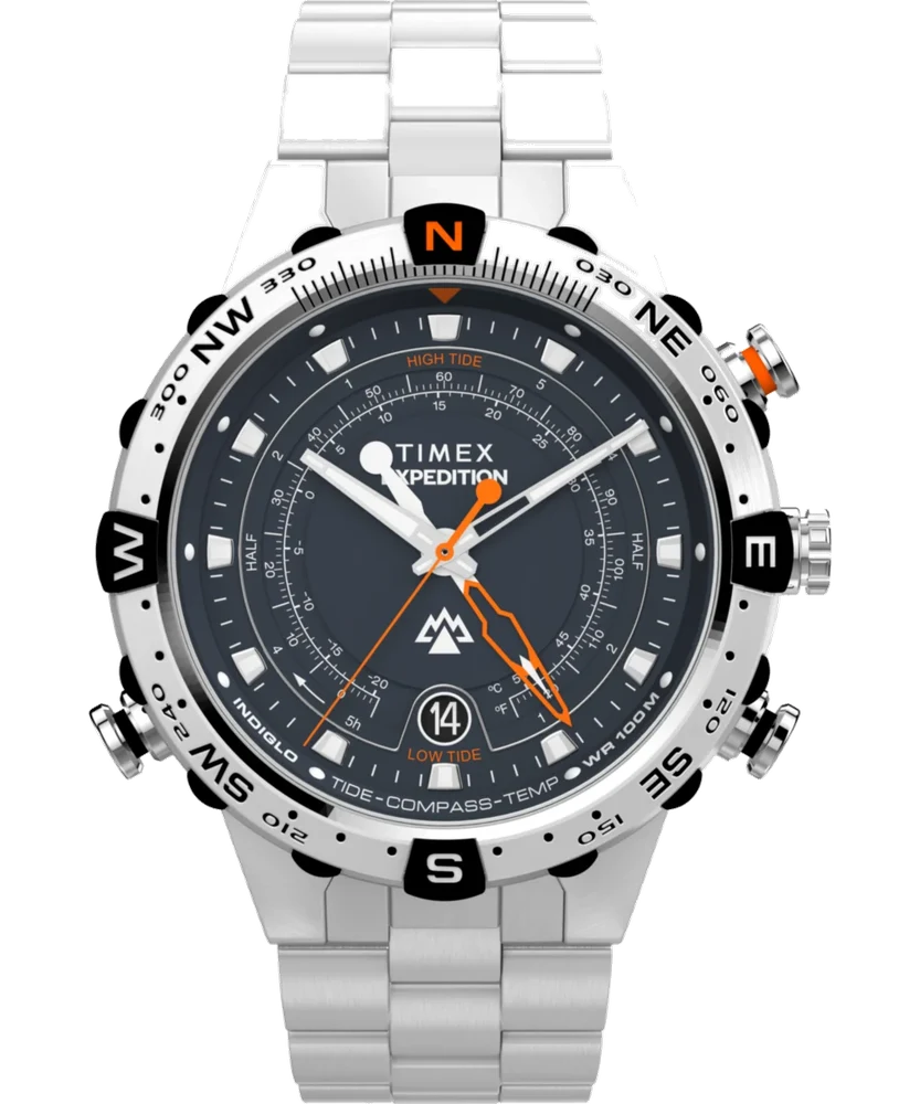 Timex Expedition Tide-Temp-Compass 45mm Stainless Steel Bracelet Watch TW2Y12900 45 mm kol saati