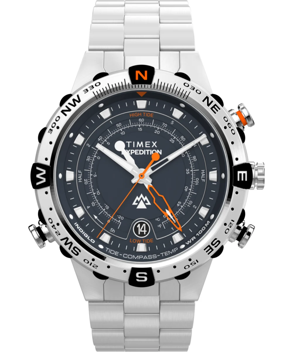 Timex Expedition Tide-Temp-Compass 45mm Stainless Steel Bracelet Watch TW2Y12900VQ 45 mm kol saati