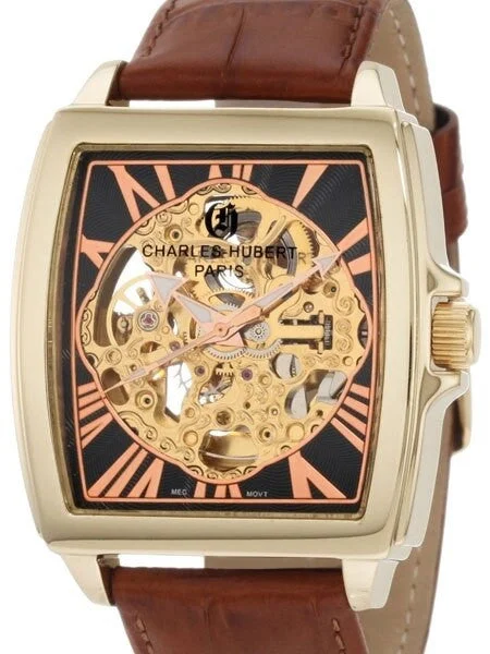 Charles Hubert Paris Charles Hubert Premium Collection Skeleton Mechanical Hand Wind Watch #3888-A 40 mm kol saati