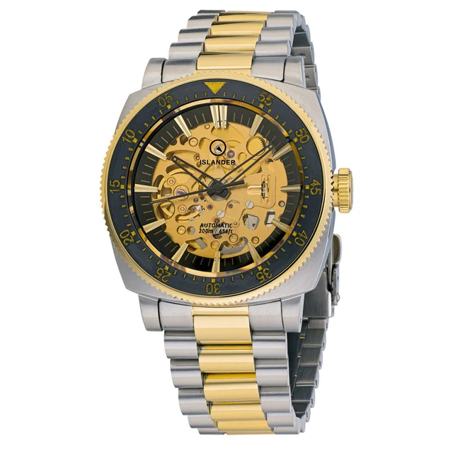 Islander Baiting Hollow Gilded Skeleton Dive Watch #ISL-165 kol saati