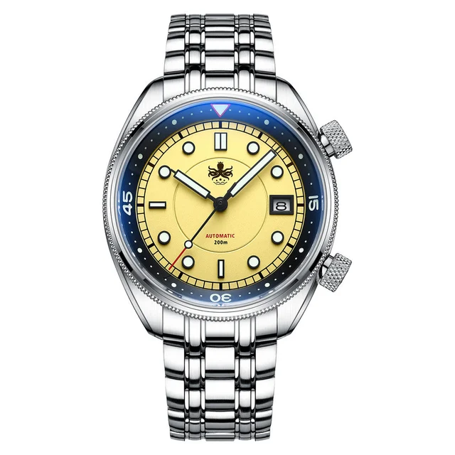 Phoibos Eagle Ray Automatic Compressor Style Dive Watch with Pastel Yellow Dial #PY048F ko