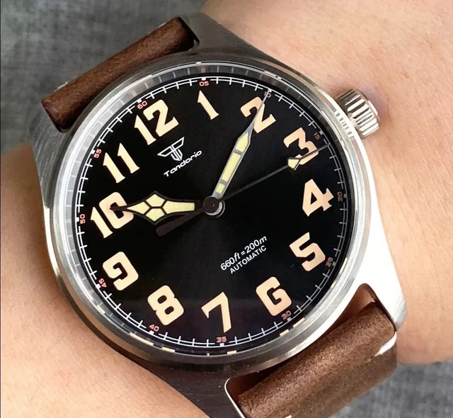 Tandorio pilot watch TD123 NH35A 200m Waterproof Vintage 39mm Sapphire 14:200005100#beige