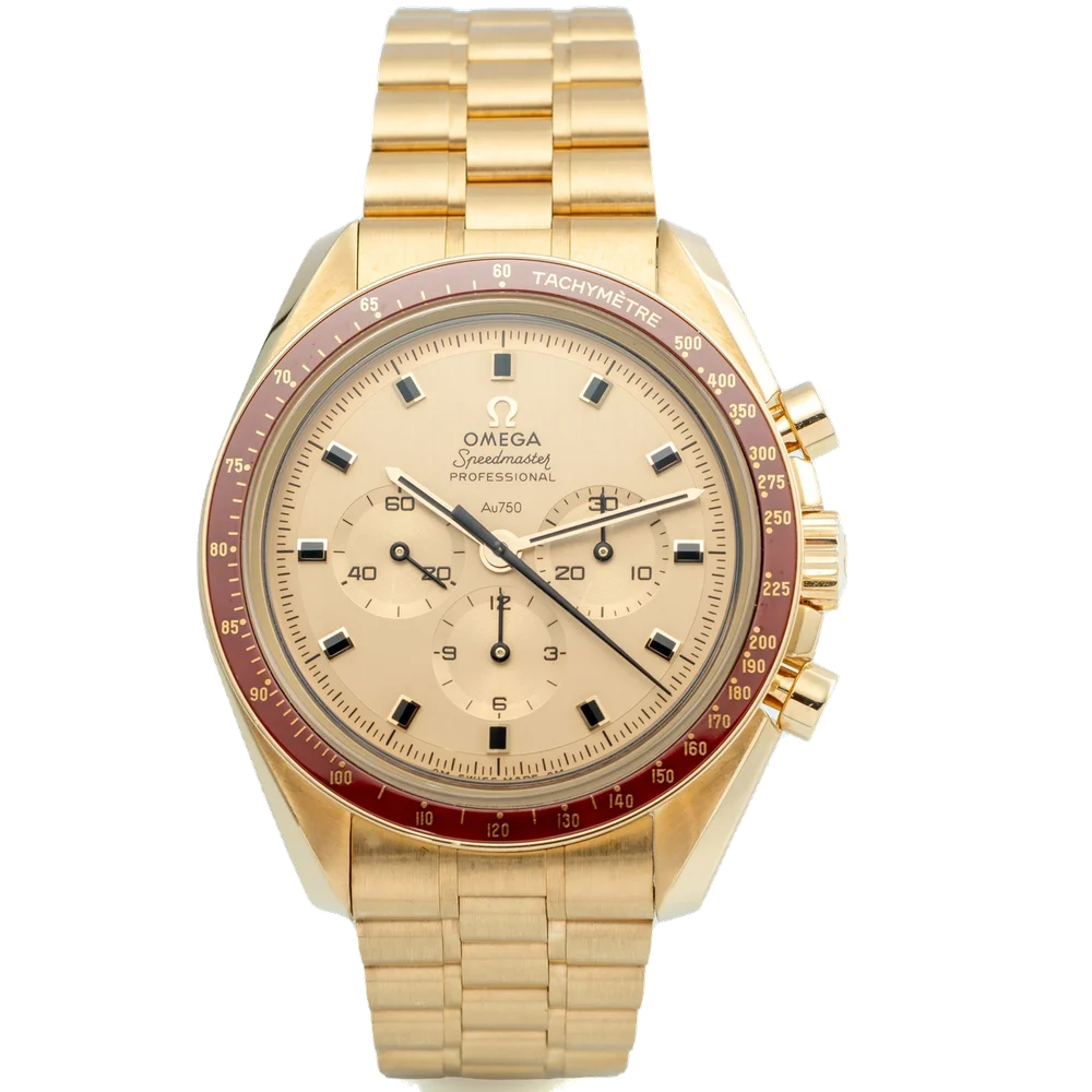 OMEGA OMEGA REF. 310.60.42.50.99.001, CHRONOGRAPH, HOUR AND MINUTE COUNTERS, CO-AXIAL MASTER CHRONOMETER CALIBRE 3861; "SPEEDMASTER" "APOLLO 11 - 50th ANNIVERSARY"; 18K YELLOW GOLD kol saati