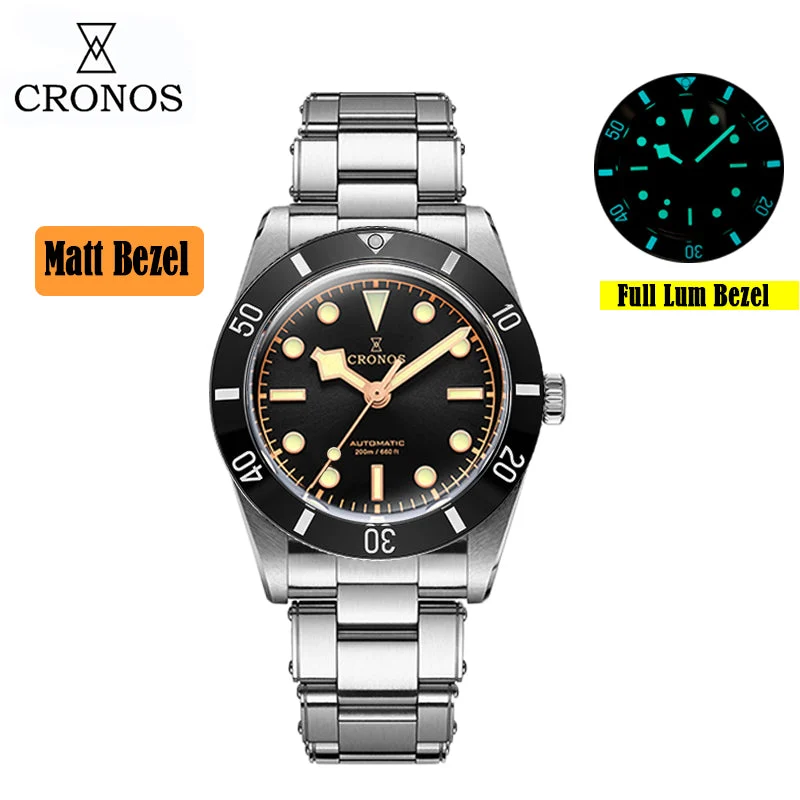 CRONOS Vintage Diver Watch L6033 克诺时-L6033- 黑色PT-白字铝圈-三株钢带986 37 mm kol saati