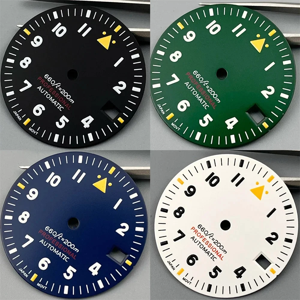 Tandorio Watch Dial 29mm Pilot Style Black Green White Dial C3 Green Luminous Fit NH35 NH36 ETA2824 2836 PT5000 MIYOTA DG Movement 1005008388837790-01-Fit NH35 NH36 29 mm kol saati