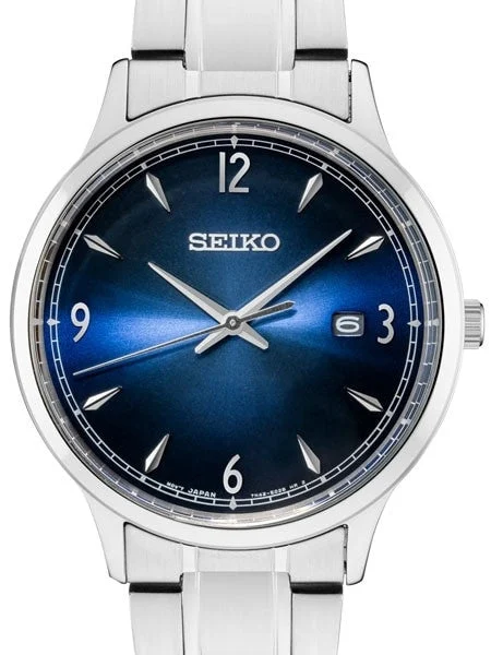 Seiko Classic Quartz Watch with Radiant Blue Dial and Stainless Steel Bracelet #SGEH89 40 mm kol saati