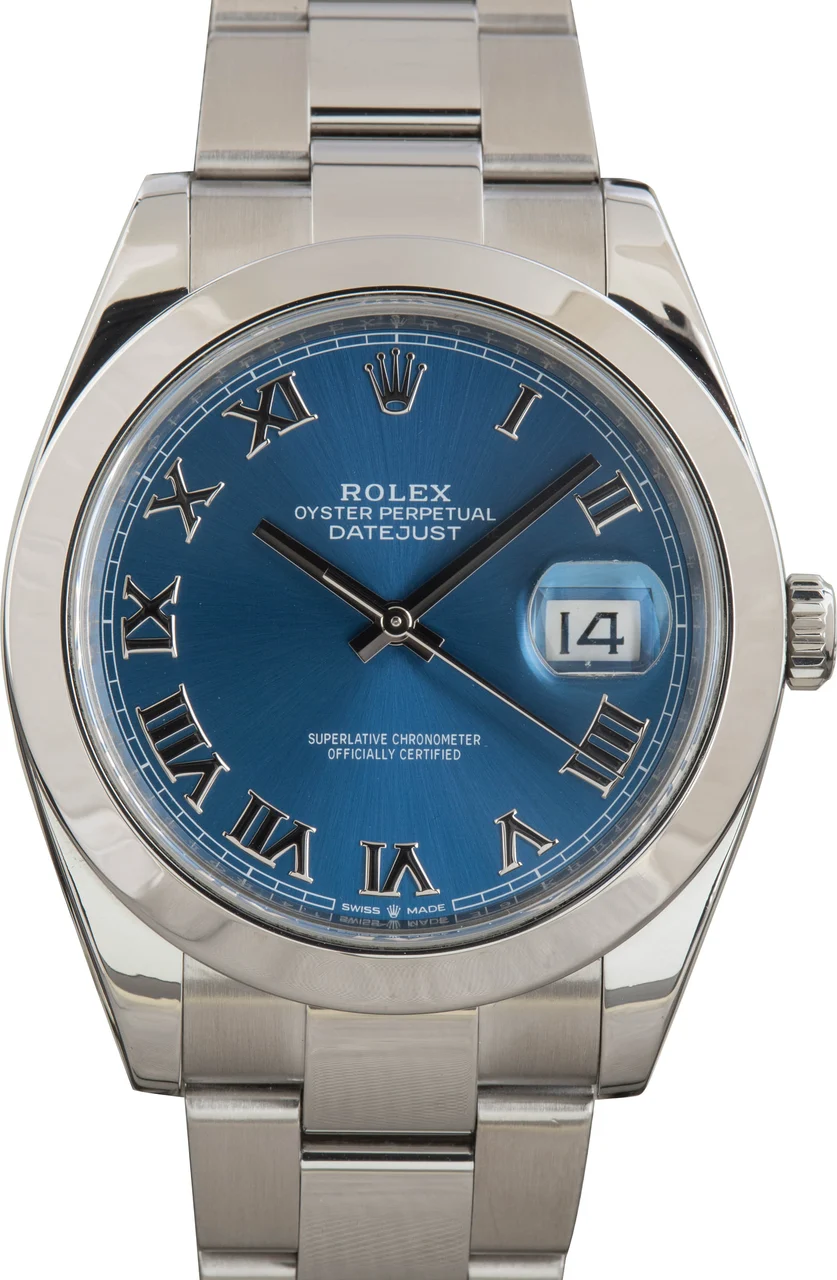 Rolex Blue Roman Dial Datejust 41 Ref 126300 126300BLRO 41 mm kol saati