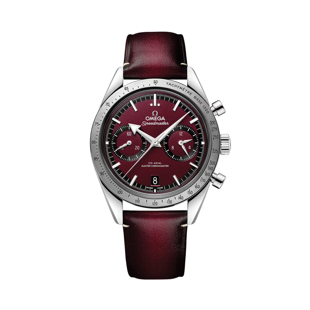 OMEGA Speedmaster '57 40.5mm - Red on Leather Strap O33212415111001 40.5 mm kol saati