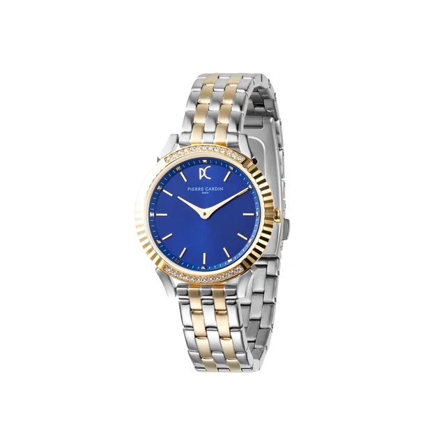 PIGALLE WOMENS Pigalle Simplicity Two Tone Gold and Steel Watch with Crystals and Blue Dia