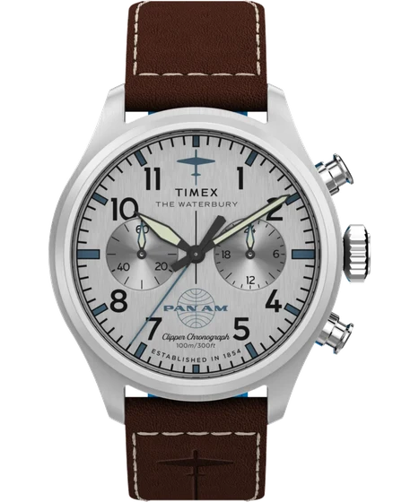 Timex Pan Am® Waterbury Ace Chronograph 41mm Leather Strap Watch TW2Y38700 kol saati