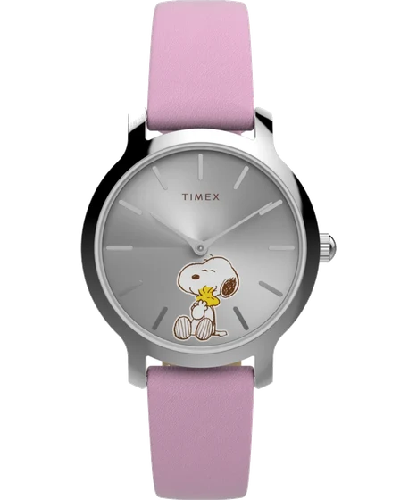 Timex Peanuts® x Transcend Snoopy Hug 31mm Leather Strap Watch TW2Y26000 kol saati
