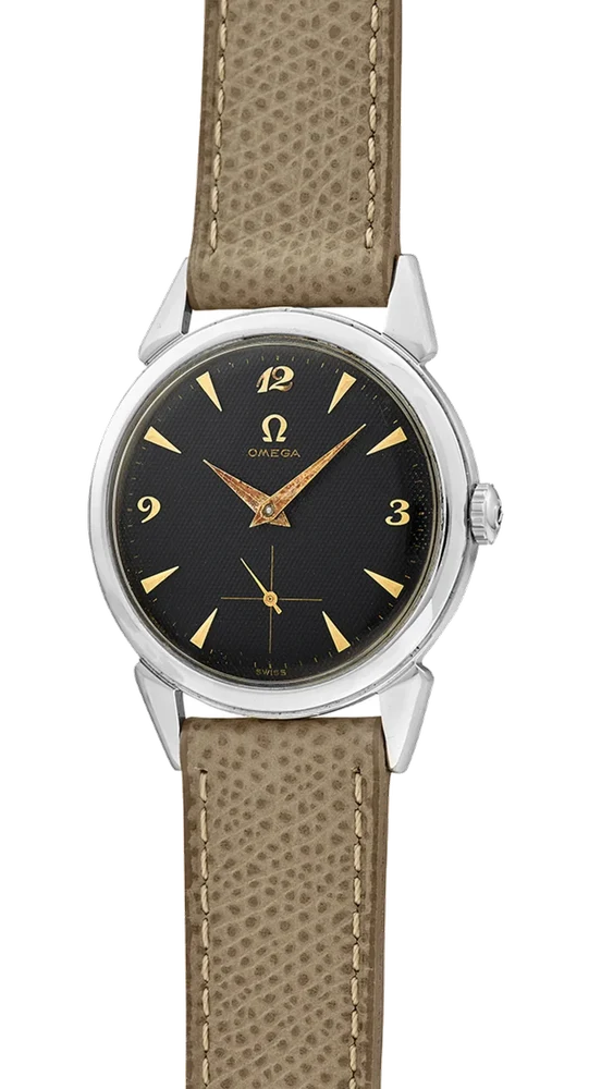 OMEGA OMEGA REF. 2745-1, 35 MM, STAINLESS STEEL WITH BLACK GUILLOCHE’ DIAL AND BREGUET NUMBERS kol saati