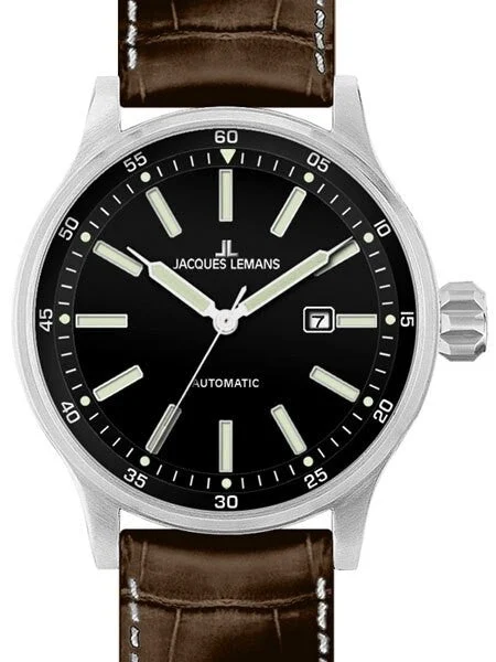 Jacques Lemans Porto Automatic Watch with a Black Dial #1-1723B kol saati
