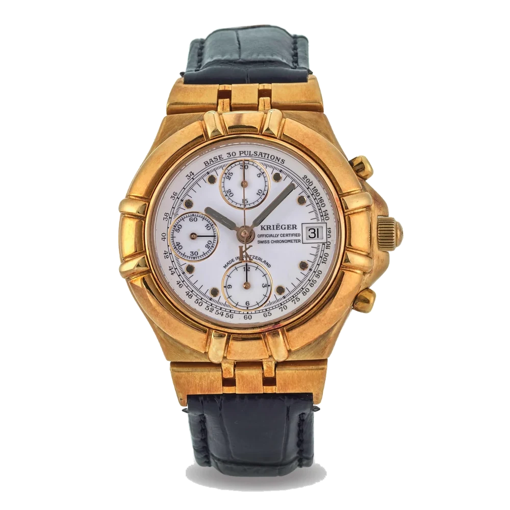 Krieger KRIEGER, REF. B.929, OFFICIALLY CERTIFIED SWISS CHRONOMETER, CHRONOGRAPH, 18K YELLOW GOLD kol saati