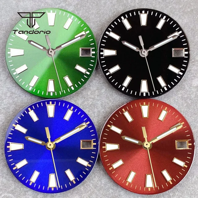 Tandorio Automatic Watch Dial Face Sunburst Date Window Hands Set Fit NH35 NH36 NH38 Movem