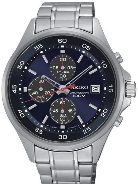 Seiko Blue Dial Chronograph with Sixty-Minute Stopwatch #SKS475 43 mm kol saati