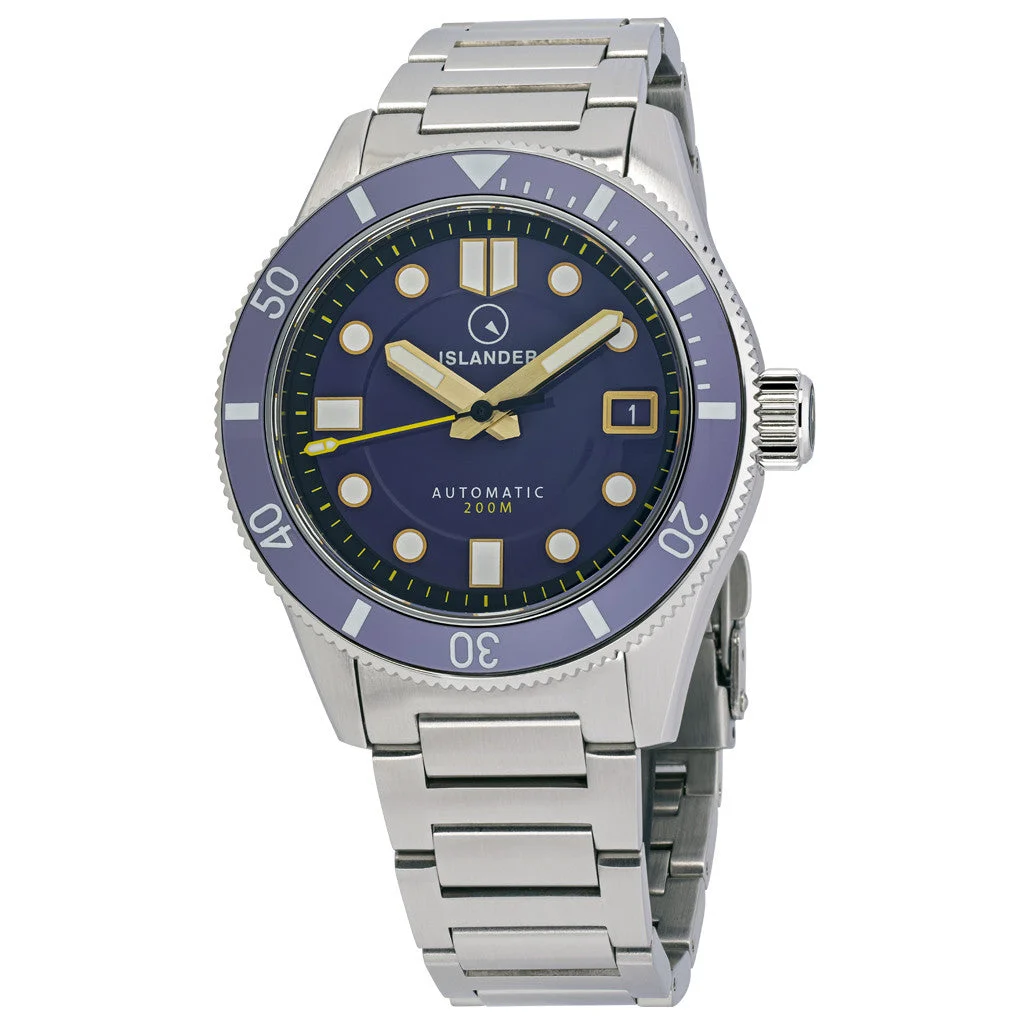 Islander Bayport 40mm Automatic Dive Watch with Purple Gilt Dial #ISL-174 40 mm kol saati