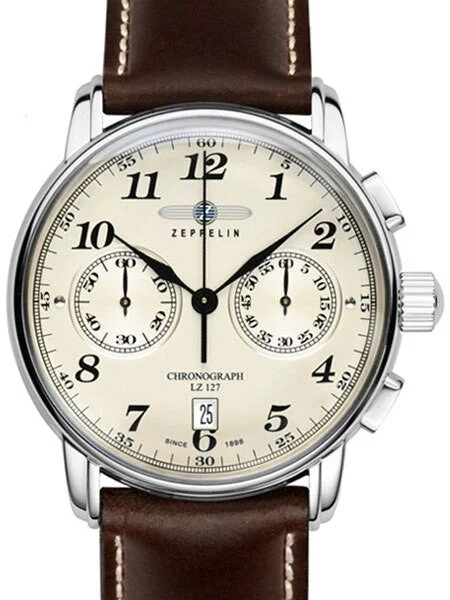 Graf Zeppelin Quartz Chronograph Watch with Creme Dial #7678-5 kol saati