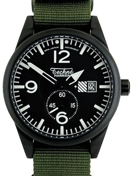 Techne Harrier Aviator Quartz Watch with 41mm Black Aluminium Case #388.122 41 mm kol saati