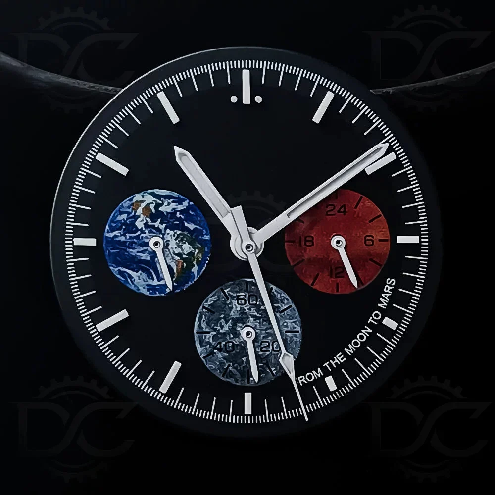 Tandorio Speedmaster Dial Hands From Moon to Mars VK63 Quartz Chronograph Movement green Luminous 6109470109548 32.5 mm kol saati
