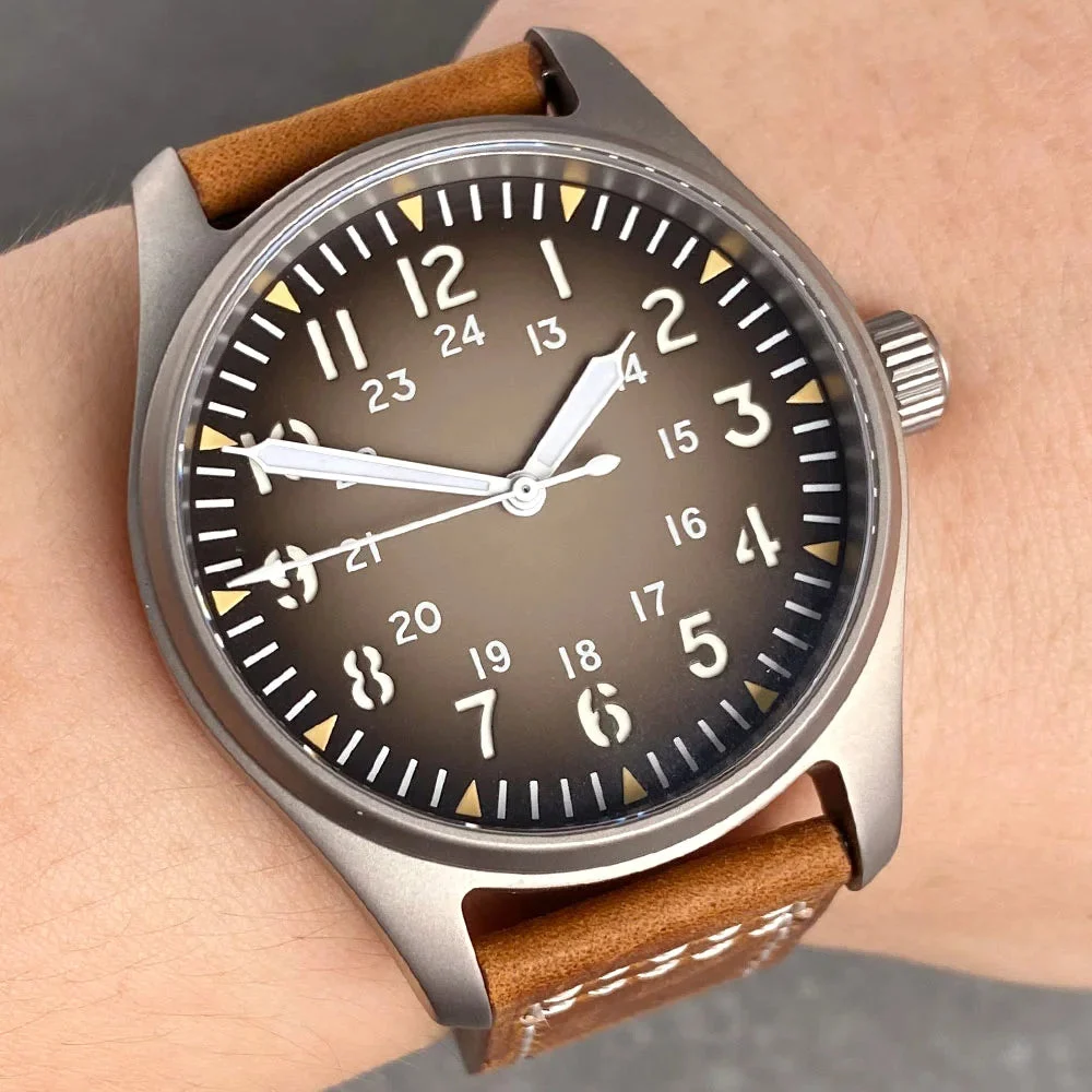 Tandorio Titanium Pilot NH35 Sapphire 20bar gray dial TD153 14:350686#Red A;5:56964930#NH35A movement 39 mm kol saati