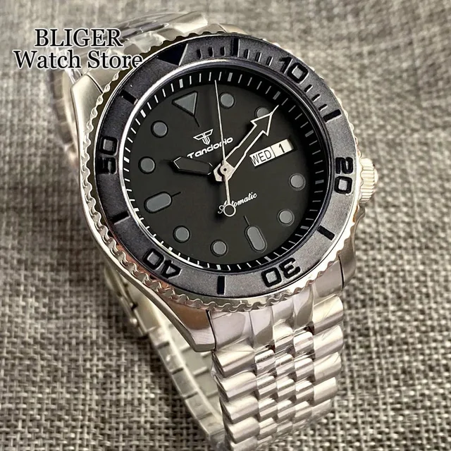 Tandorio Black Dial 200M dive watch 120 Click Bezel Sapphire TD215 14:10#rubber kol saati