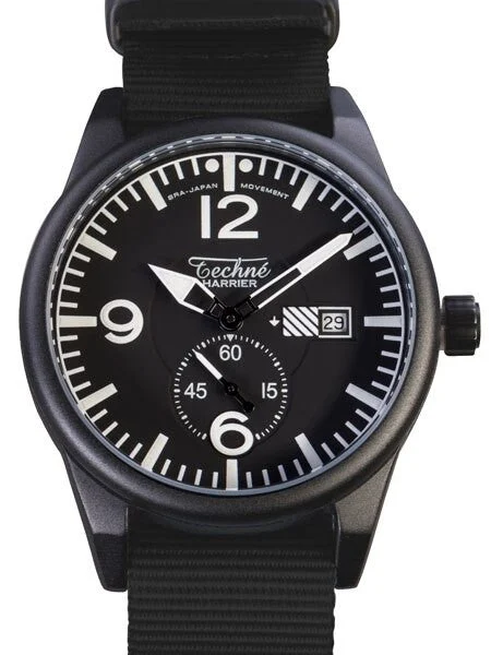 Techne Harrier Aviator Quartz Watch with 41mm Black Aluminum Case #386.123 kol saati