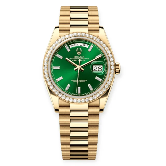Rolex DayDate 36mm Yellow Gold Bright Green Dial w Pre-Owned Rolex DayDate 36mm Yellow Gol