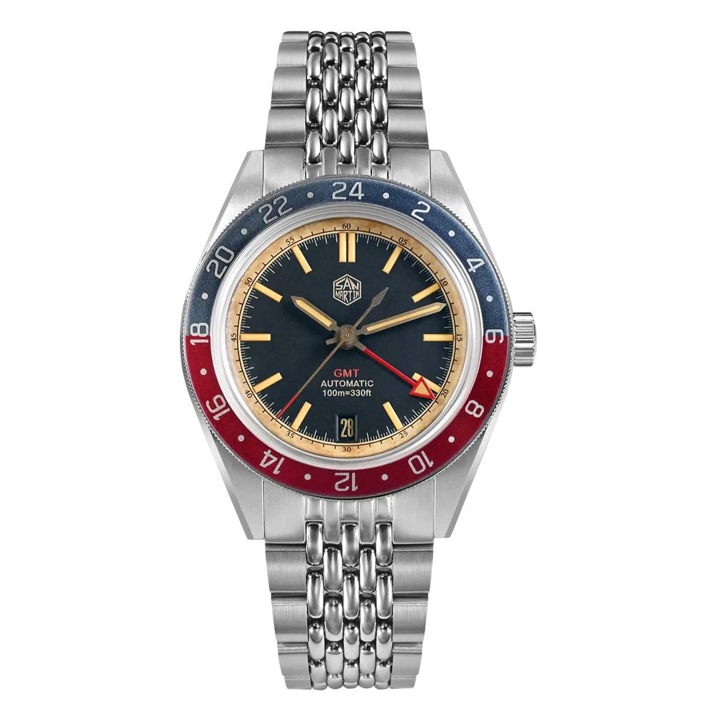 San Martin Vintage Style NH34 GMT Men Watch SN0116G-B us-pre-owned-san-martin-sn0116g-b-nh34-gmt-watch 46.5 mm kol saati