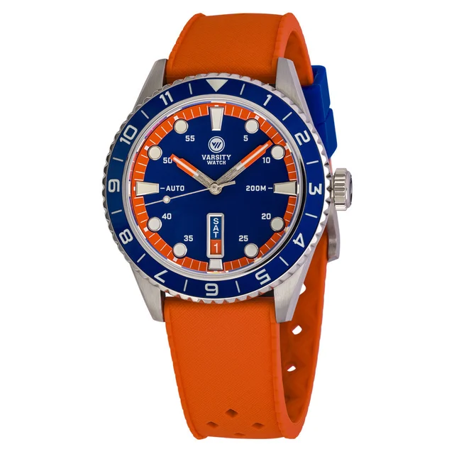 Varsity Watch Varsity Automatic Watch with Blue Dial and Orange Accents #VW-04 kol saati