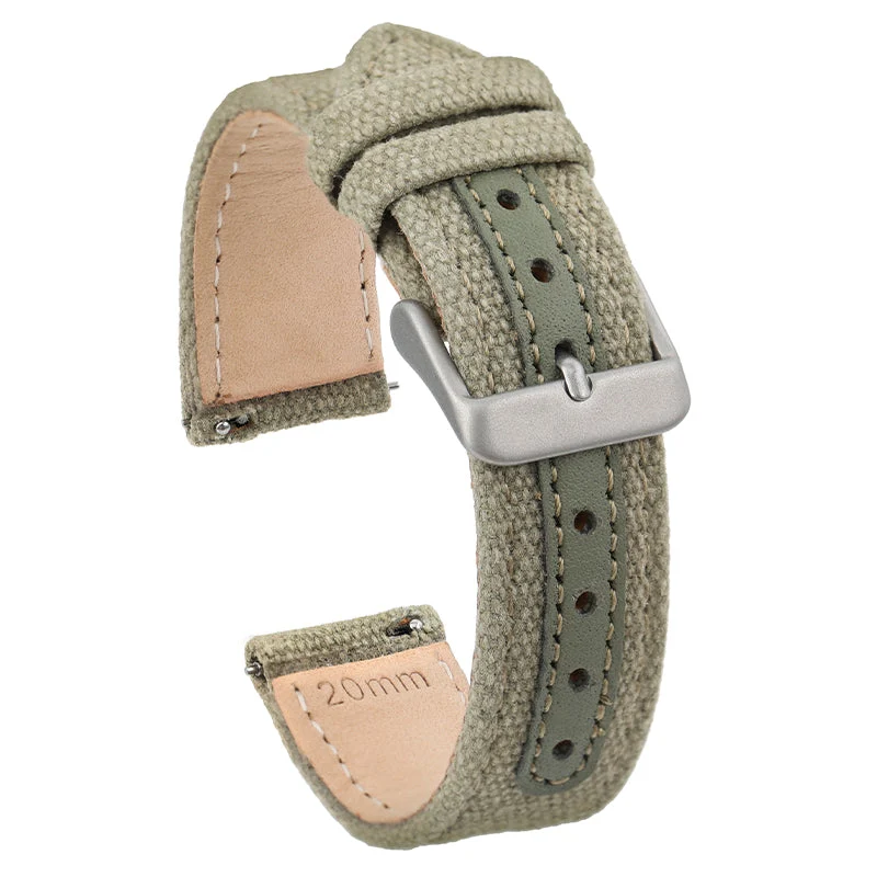 Heimdallr Leather Nylon Canvas Strap Watchband 自制表带-浅绿尼龙皮-上下带-13 kol saati