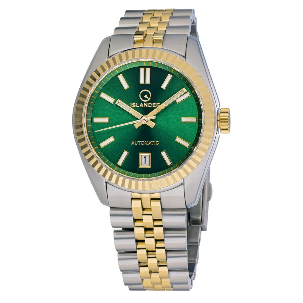 Islander Brookville Hi-Beat Automatic Two-Tone Dress Watch with Radiant Green Dial #ISL-233 38 mm kol saati