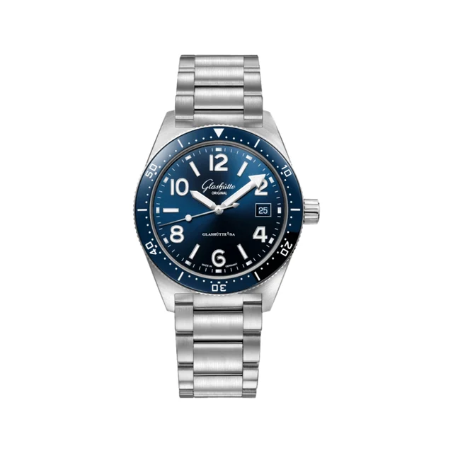 Glashutte Original SeaQ Sapphire Caseback 39.5mm - Galvanized Blue on Bracelet 1-39-11-09-