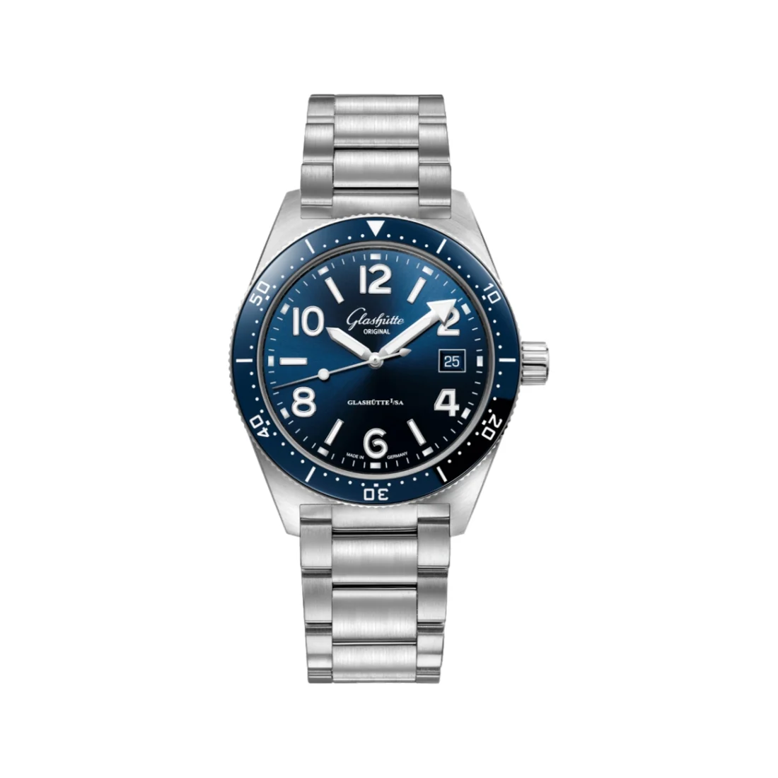 Glashutte Original SeaQ Sapphire Caseback 39.5mm - Galvanized Blue on Bracelet 1-39-11-09-61-70 39.5 mm kol saati
