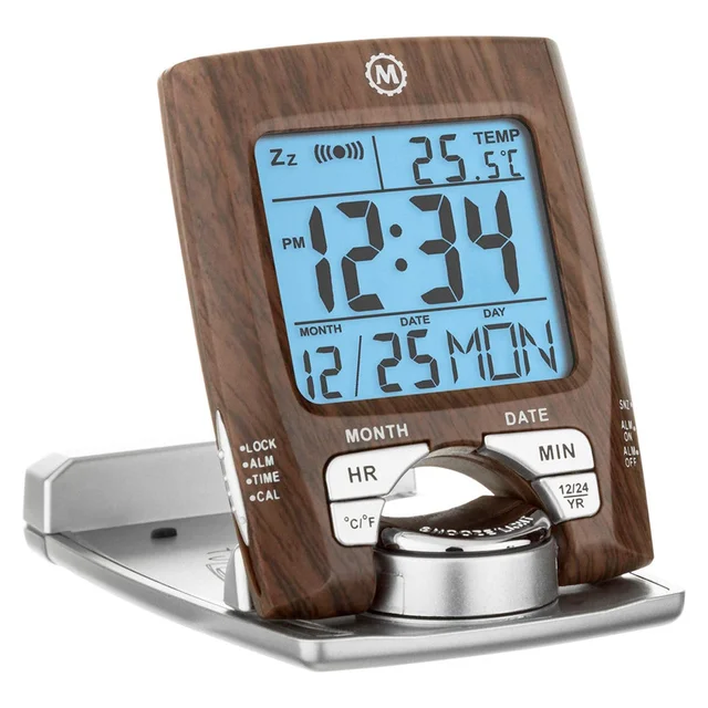 Marathon Travel Alarm Clock with Calendar, Temperature, 12 or 24 Hour Format #CL030023-WD-